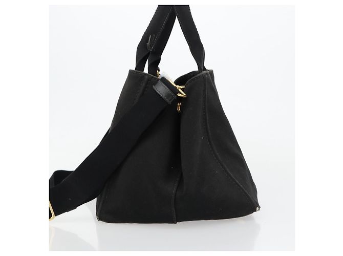 PRADA Canapa MM Handtasche Canvas 2way Schwarz Gold - Ansicht 3