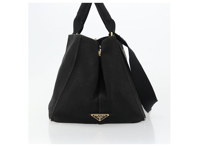PRADA Canapa MM Handtasche Canvas 2way Schwarz Gold - Ansicht 4