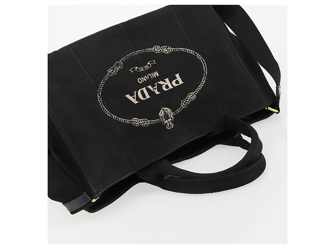 PRADA Canapa MM Handtasche Canvas 2way Schwarz Gold - Ansicht 6