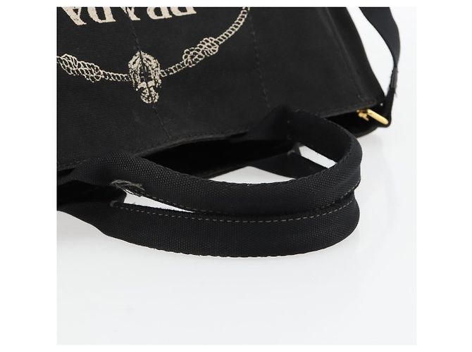 PRADA Canapa MM Handtasche Canvas 2way Schwarz Gold - Ansicht 7
