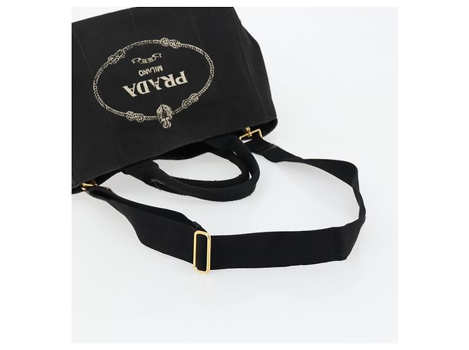PRADA Canapa MM Handtasche Canvas 2way Schwarz Gold - Ansicht 8