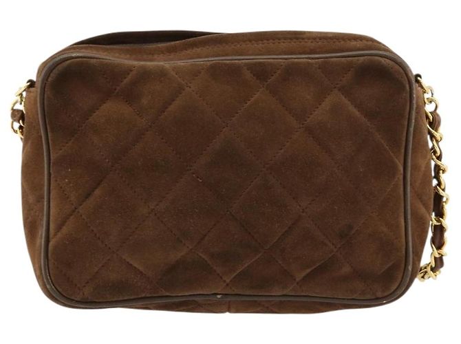 CHANEL Bolsa de Ombro Matelassé com Corrente Camurça Castanho Ouro CC - vista 13