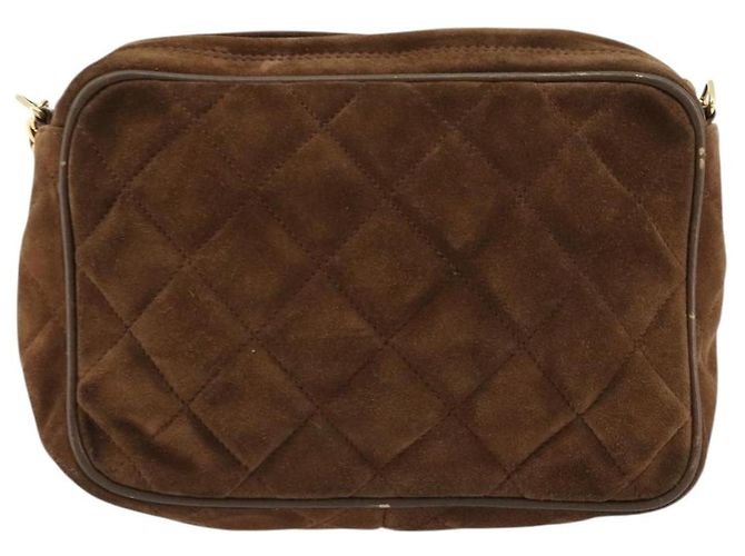 CHANEL Bolsa de Ombro Matelassé com Corrente Camurça Castanho Ouro CC - vista 2