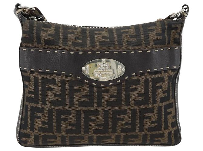 FENDI Bolso de hombro Celeria de lona Zucca Negro Marrón - vista 13