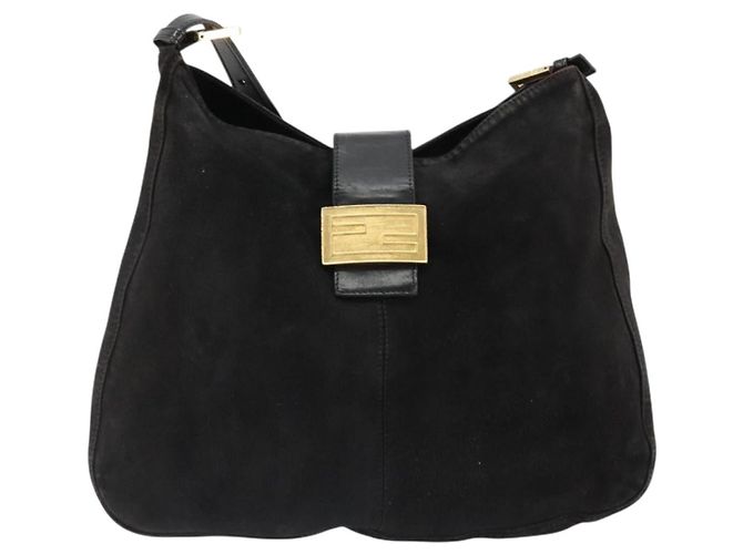 FENDI Mamma Baguette Shoulder Bag Suede Black Gold - vista 13