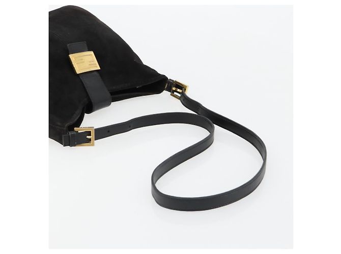 FENDI Mamma Baguette Shoulder Bag Suede Black Gold - vista 8