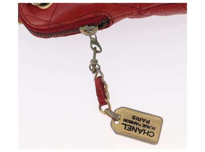 CHANEL Matelasse Chain Shoulder Bag Leather Red Gold CC - vista 15