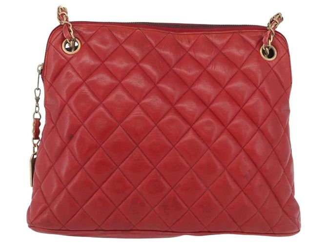 CHANEL Matelasse Chain Shoulder Bag Leather Red Gold CC - vista 2