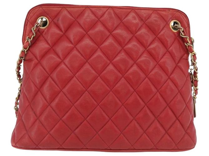 CHANEL Matelasse Chain Shoulder Bag Leather Red Gold CC - vista 3