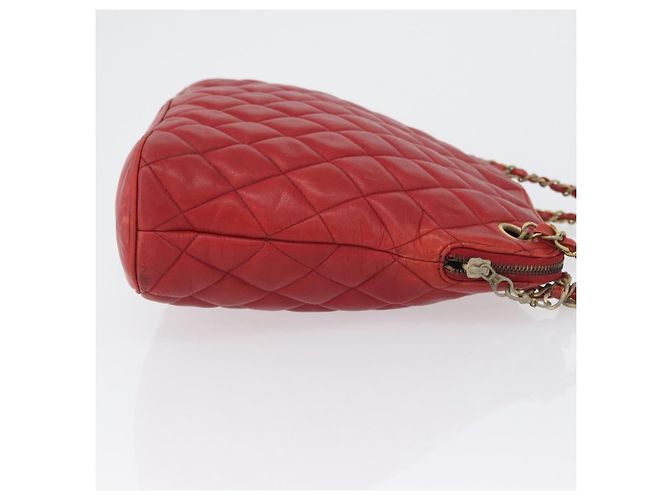 CHANEL Matelasse Chain Shoulder Bag Leather Red Gold CC - vista 4