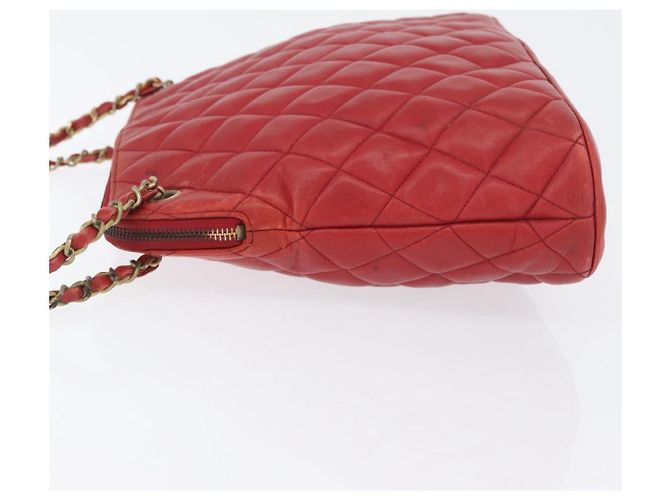 CHANEL Matelasse Chain Shoulder Bag Leather Red Gold CC - vista 5