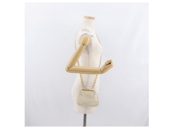 CHANEL Matelasse Chain Shoulder Bag Leather Ivory Gold CC - vista 24