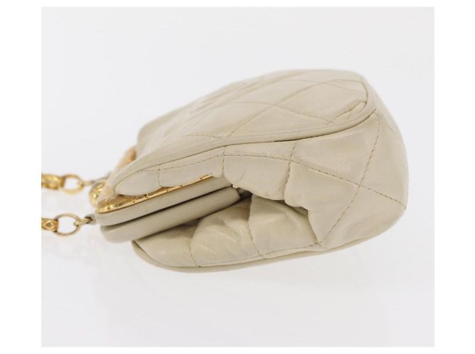 CHANEL Matelasse Chain Shoulder Bag Leather Ivory Gold CC - vista 5