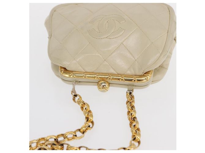 CHANEL Matelasse Chain Shoulder Bag Leather Ivory Gold CC - vista 7