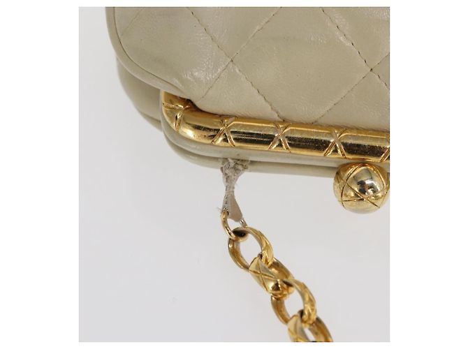 CHANEL Matelasse Chain Shoulder Bag Leather Ivory Gold CC - vista 8
