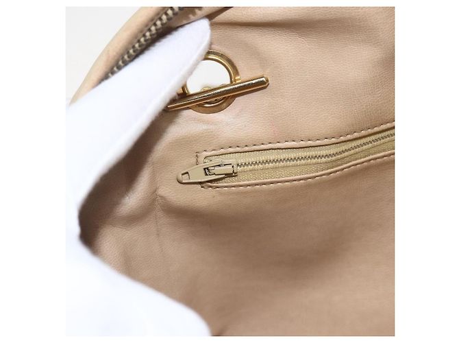 CHANEL Chain Shoulder Bag Lamb Skin Beige Gold CC - vista 19