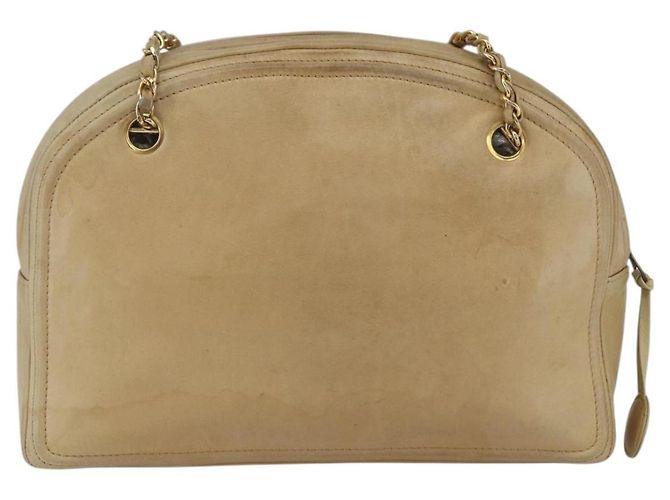 CHANEL Chain Shoulder Bag Lamb Skin Beige Gold CC - vista 2