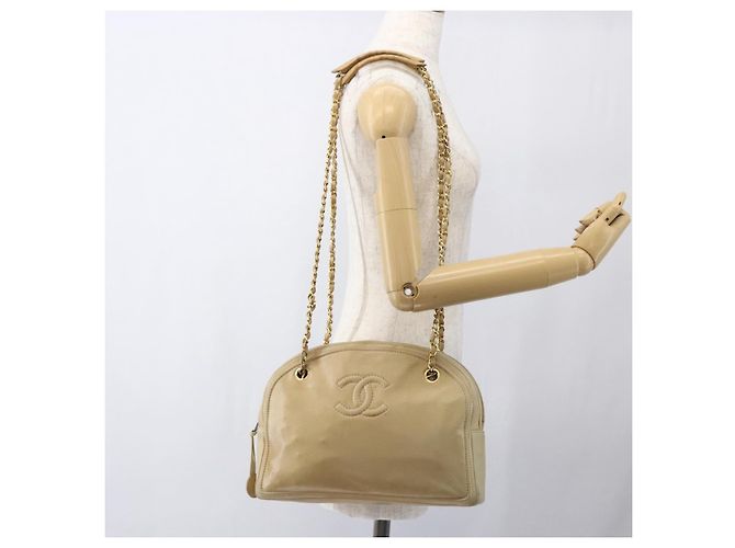 CHANEL Chain Shoulder Bag Lamb Skin Beige Gold CC - vista 24