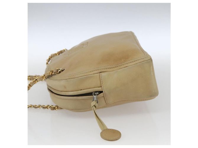 CHANEL Chain Shoulder Bag Lamb Skin Beige Gold CC - vista 3