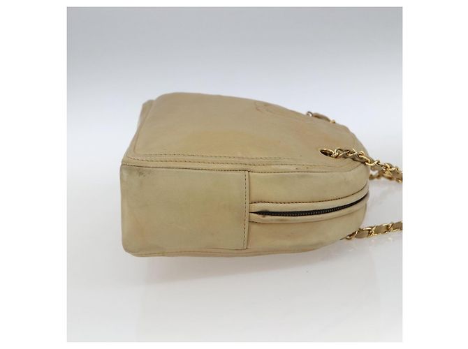 CHANEL Chain Shoulder Bag Lamb Skin Beige Gold CC - vista 4