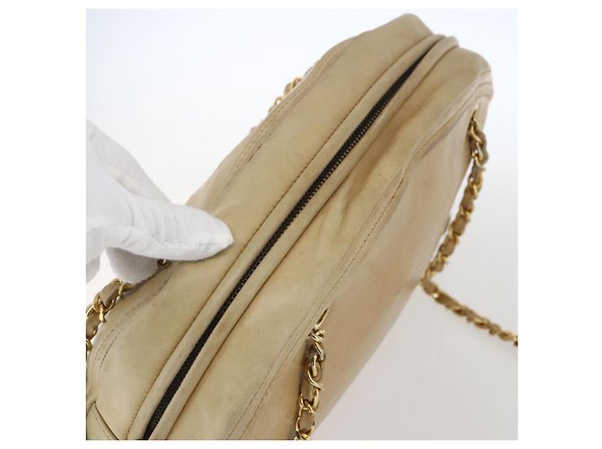 CHANEL Chain Shoulder Bag Lamb Skin Beige Gold CC - vista 6