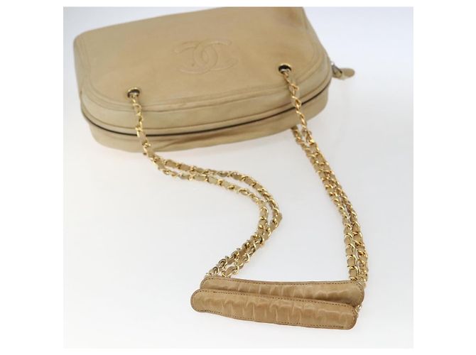 CHANEL Chain Shoulder Bag Lamb Skin Beige Gold CC - vista 7
