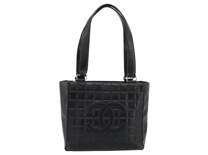 CHANEL Choco Bar Hand Bag Leather Black Gold CC - vista 13