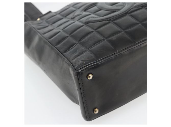 CHANEL Choco Bar Hand Bag Leather Black Gold CC - vista 15