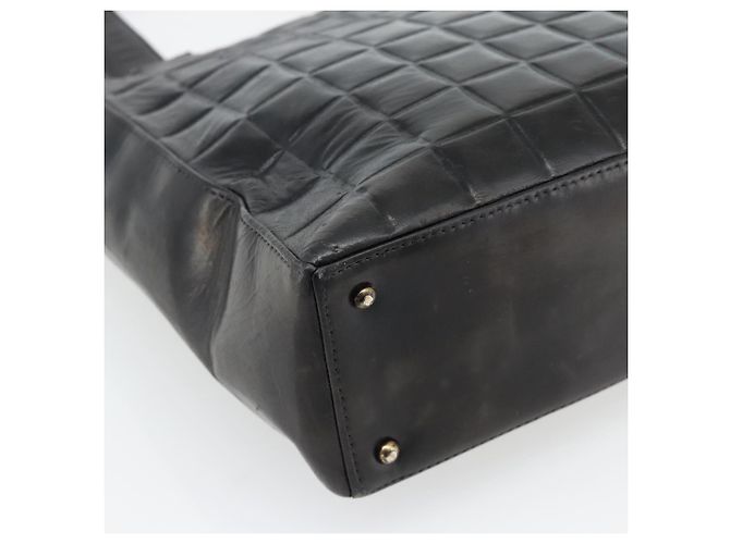 CHANEL Choco Bar Hand Bag Leather Black Gold CC - vista 17