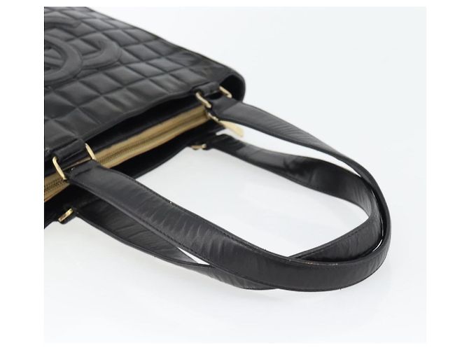 CHANEL Choco Bar Hand Bag Leather Black Gold CC - vista 7