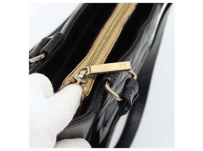 CHANEL Choco Bar Hand Bag Leather Black Gold CC - vista 9