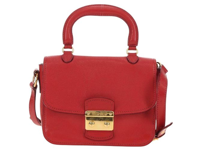 Miu Miu Hand Bag Leather 2way Red Gold - vista 13