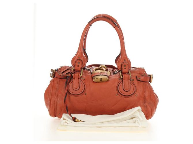Chloé Chloe Paddington Hand Bag Leather Orange Gold Silver - vista 12