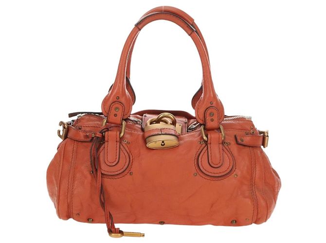 Chloé Chloe Paddington Hand Bag Leather Orange Gold Silver - vista 13
