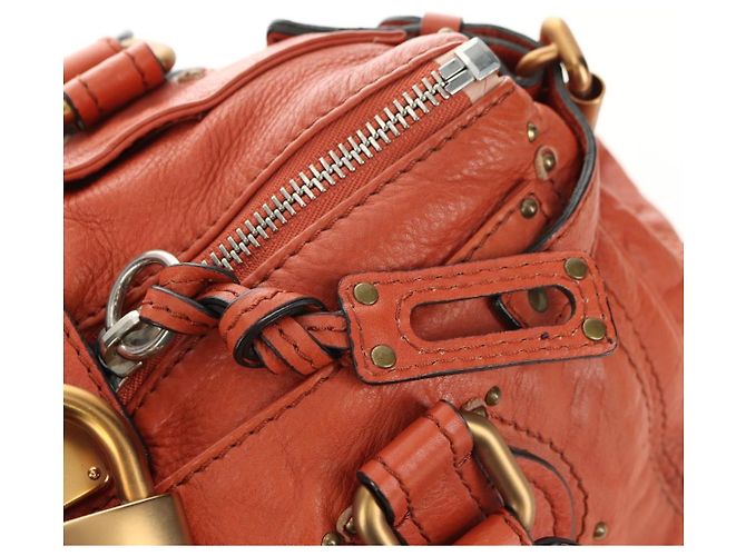 Chloé Chloe Paddington Hand Bag Leather Orange Gold Silver - vista 19