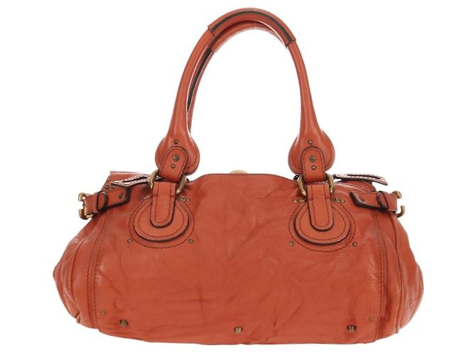 Chloé Chloe Paddington Hand Bag Leather Orange Gold Silver - vista 2