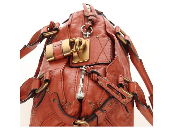 Chloé Chloe Paddington Hand Bag Leather Orange Gold Silver - vista 6