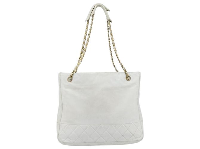 CHANEL Chain Shoulder Bag Leather White Gold CC - vista 2