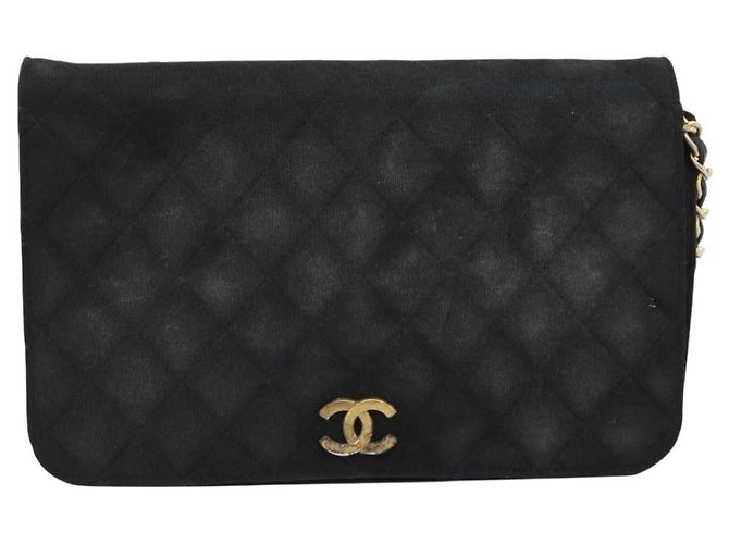 CHANEL Matelasse Chain Shoulder Bag Cotton Black Gold CC - vista 13