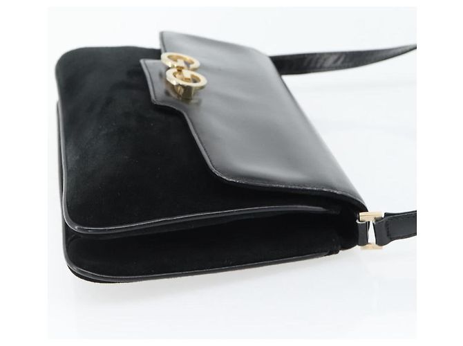 GUCCI Shoulder Bag Suede Black Gold - vista 4