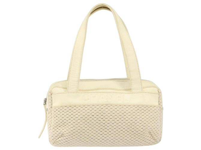 CHANEL Tote Bag Canvas Leather White Silver CC - vista 13