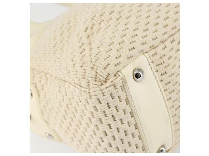 CHANEL Tote Bag Canvas Leather White Silver CC - vista 14