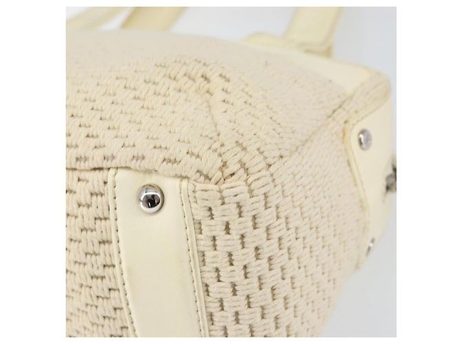 CHANEL Tote Bag Canvas Leather White Silver CC - vista 15