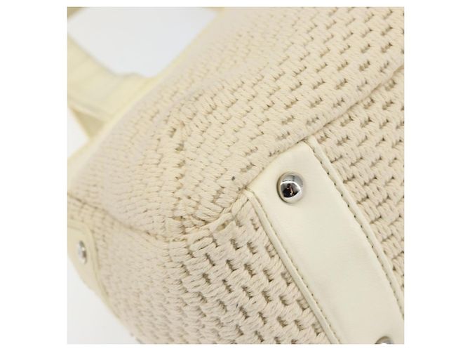 CHANEL Tote Bag Canvas Leather White Silver CC - vista 16