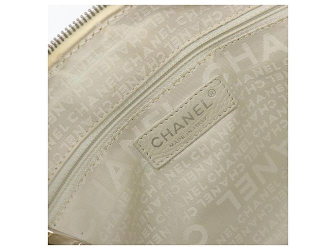 CHANEL Tote Bag Canvas Leather White Silver CC - vista 17