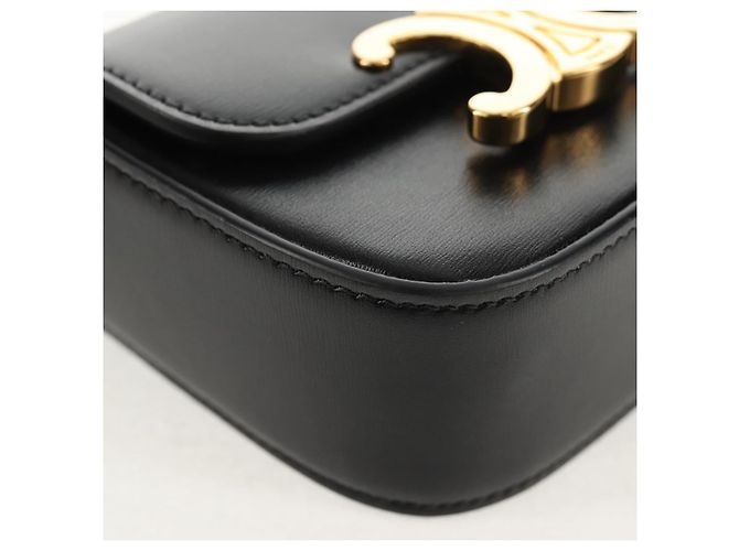 Céline CELINE Mini Triomphe Shoulder Bag Leather Black Gold - vista 10