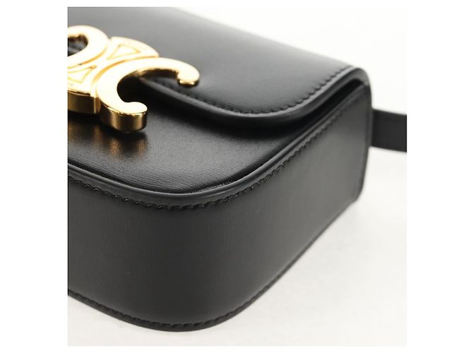 Céline CELINE Mini Triomphe Shoulder Bag Leather Black Gold - vista 11