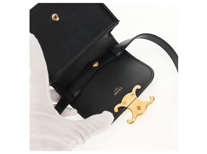 Céline CELINE Mini Triomphe Shoulder Bag Leather Black Gold - vista 15