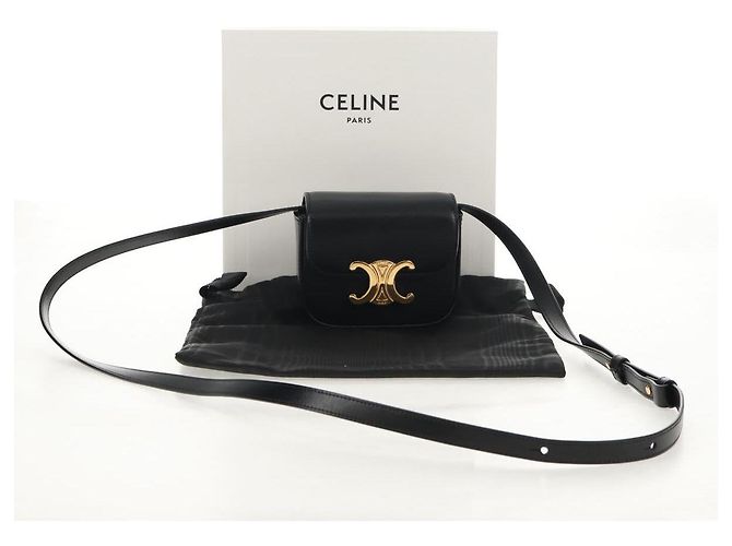 Céline CELINE Mini Triomphe Shoulder Bag Leather Black Gold - vista 21
