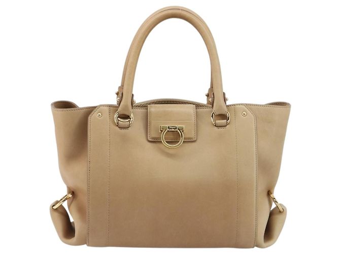 Salvatore Ferragamo Gancini Handtasche Leder Beige Gold - Ansicht 13